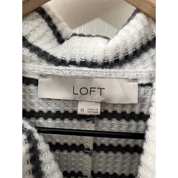 Loft Waffle Knit Tunic Top Gray White Stripe Cowl Neck Long Sleeve Women's M - Picture 3 of 6